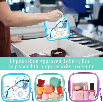 12 Pcs Iridescent Holographic Clear Cosmetic Makeup Bags with Zipper Tsa Approved Pouches Bulk for Travel Transparent PVC Waterproof Carry Pouches Organizer Case for Men Women