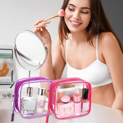 12 Pcs Iridescent Holographic Clear Cosmetic Makeup Bags with Zipper Tsa Approved Pouches Bulk for Travel Transparent PVC Waterproof Carry Pouches Organizer Case for Men Women