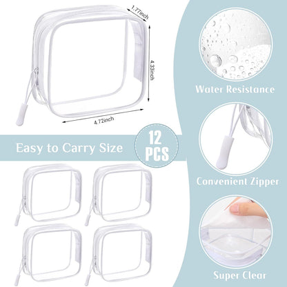 12 Pcs Iridescent Holographic Clear Cosmetic Makeup Bags with Zipper Tsa Approved Pouches Bulk for Travel Transparent PVC Waterproof Carry Pouches Organizer Case for Men Women