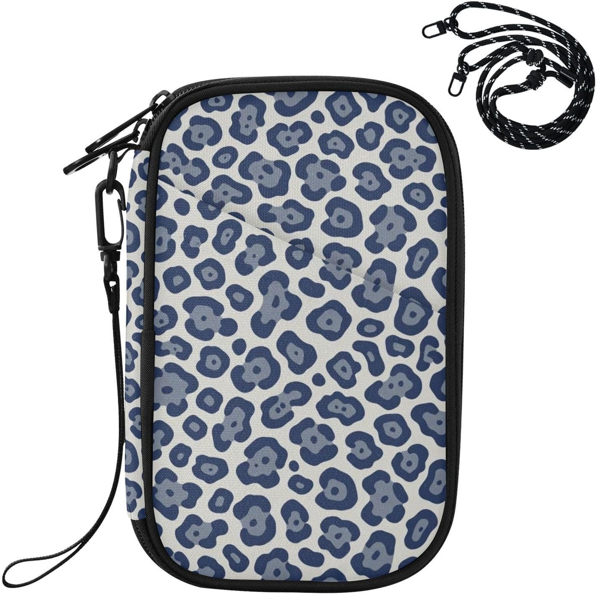 Multi-Slot Travel Document Organizer 8.26×5.51×1.18 In | Polyester Oxford Sturdy Shape Detachable Strap for Men Women Vacation Navy Leopard