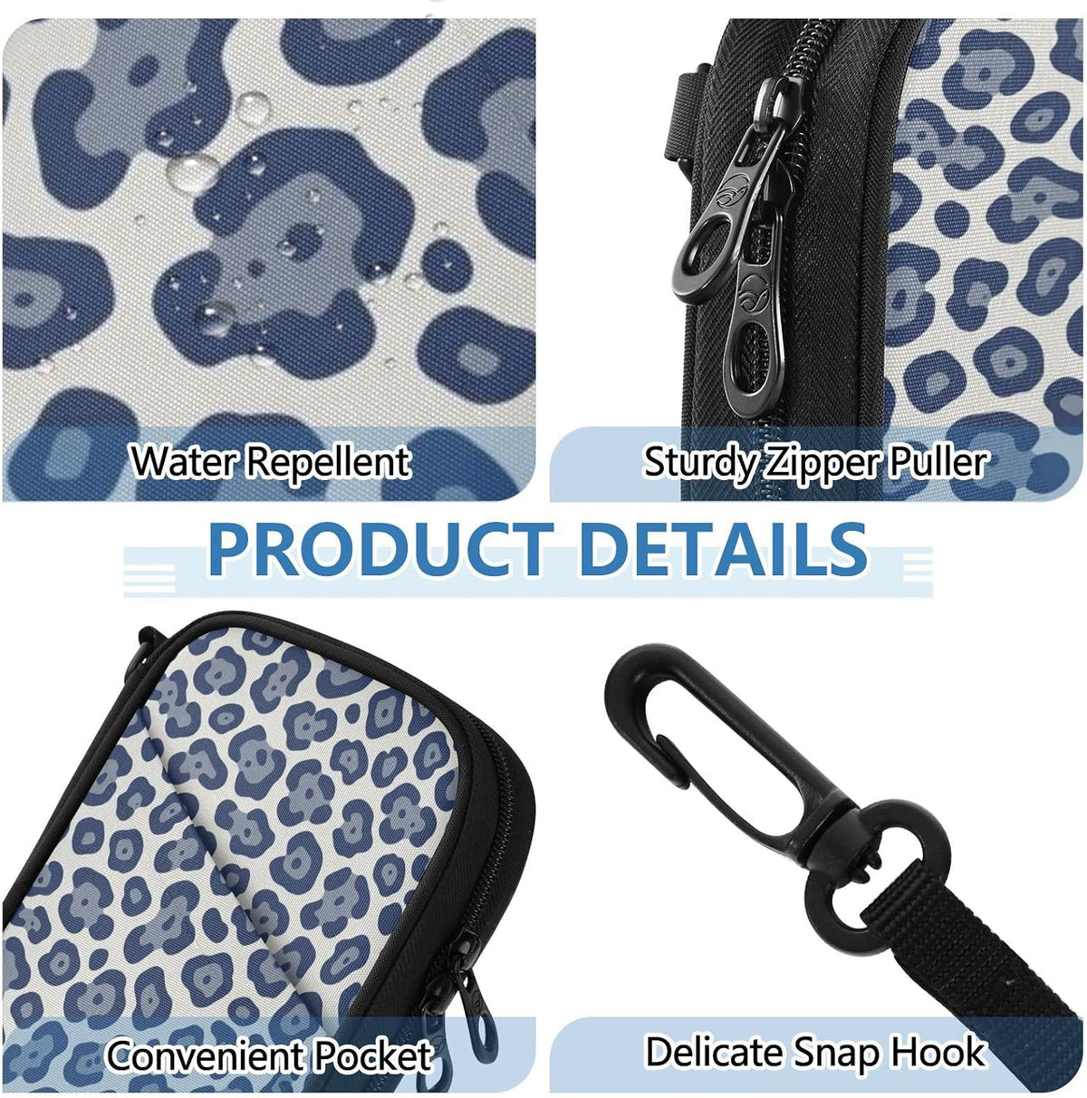 Multi-Slot Travel Document Organizer 8.26×5.51×1.18 In | Polyester Oxford Sturdy Shape Detachable Strap for Men Women Vacation Navy Leopard