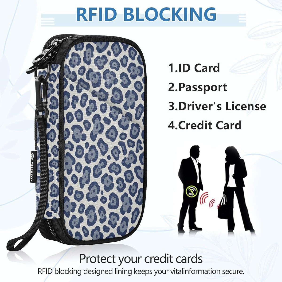 Multi-Slot Travel Document Organizer 8.26×5.51×1.18 In | Polyester Oxford Sturdy Shape Detachable Strap for Men Women Vacation Navy Leopard