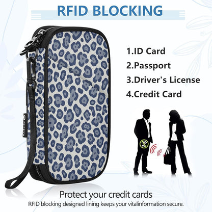 Multi-Slot Travel Document Organizer 8.26×5.51×1.18 In | Polyester Oxford Sturdy Shape Detachable Strap for Men Women Vacation Navy Leopard