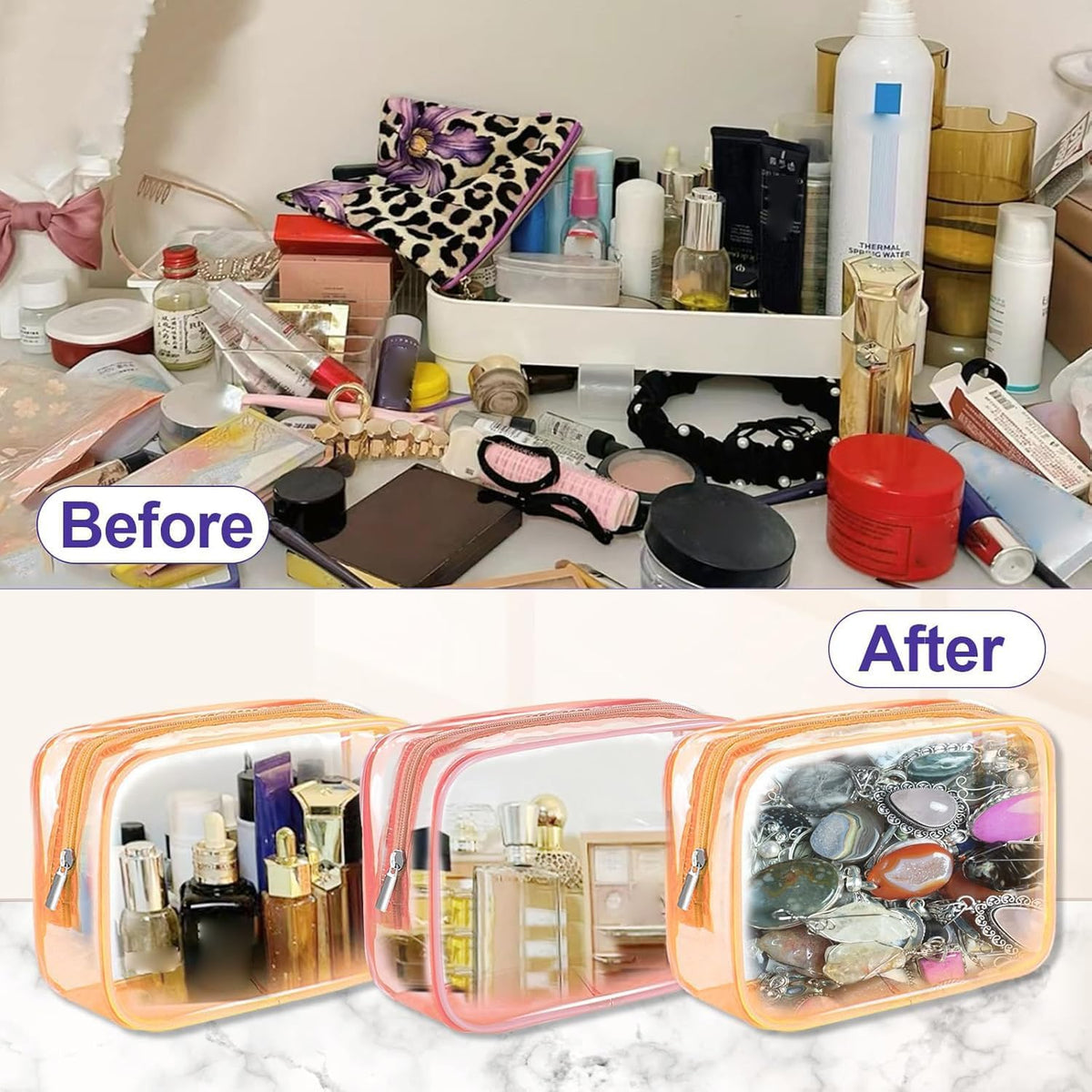 Clear Makeup Bag (4 Packs), Small TSA Approved Toiletry Bags for Traveling Small Size Cosmetic Storage Pouches for Women Organizer with Zipper Pink Orange Green Blue