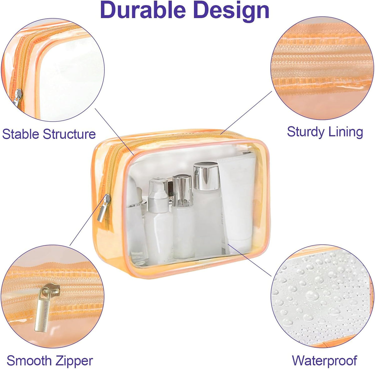 Clear Makeup Bag (4 Packs), Small TSA Approved Toiletry Bags for Traveling Small Size Cosmetic Storage Pouches for Women Organizer with Zipper Pink Orange Green Blue