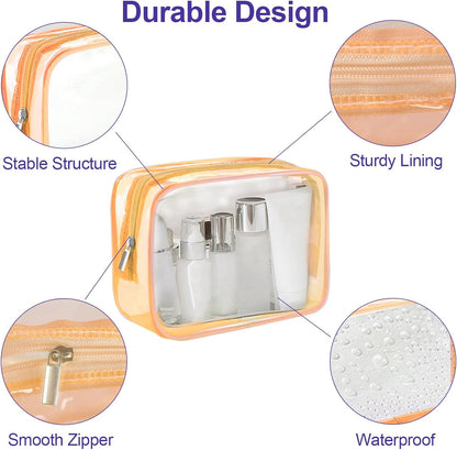 Clear Makeup Bag (4 Packs), Small TSA Approved Toiletry Bags for Traveling Small Size Cosmetic Storage Pouches for Women Organizer with Zipper Pink Orange Green Blue