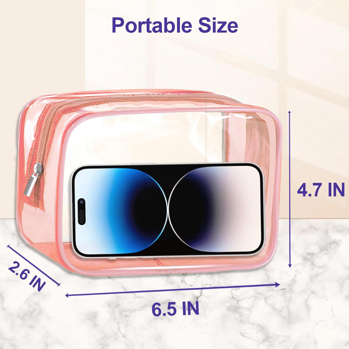 Clear Makeup Bag (4 Packs), Small TSA Approved Toiletry Bags for Traveling Small Size Cosmetic Storage Pouches for Women Organizer with Zipper Pink Orange Green Blue