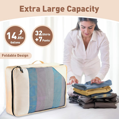 8-Piece Packing Cubes for Travel, 2026 Upgraded Durable Zippers & Reinforced Mesh, Complete Luggage Organizer Set with Shoe/Toiletry/Laundry Bags, 4 Sizes for Suitcase, Men Women, (Purple)