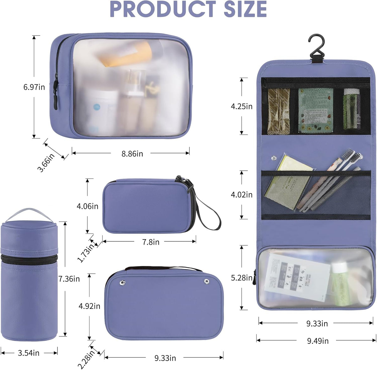 8-Piece Packing Cubes for Travel, 2026 Upgraded Durable Zippers & Reinforced Mesh, Complete Luggage Organizer Set with Shoe/Toiletry/Laundry Bags, 4 Sizes for Suitcase, Men Women, (Purple)