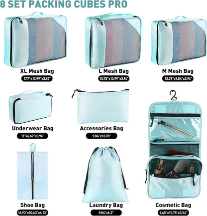8-Piece Packing Cubes for Travel, 2026 Upgraded Durable Zippers & Reinforced Mesh, Complete Luggage Organizer Set with Shoe/Toiletry/Laundry Bags, 4 Sizes for Suitcase, Men Women, (Purple)