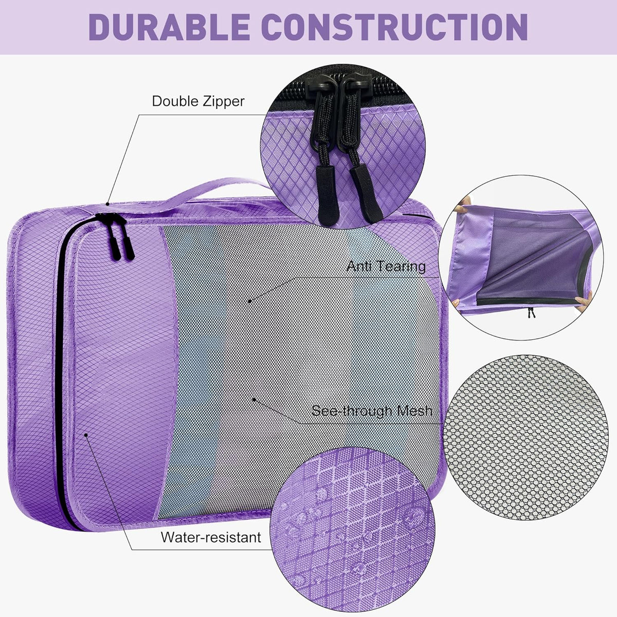 8-Piece Packing Cubes for Travel, 2026 Upgraded Durable Zippers & Reinforced Mesh, Complete Luggage Organizer Set with Shoe/Toiletry/Laundry Bags, 4 Sizes for Suitcase, Men Women, (Purple)
