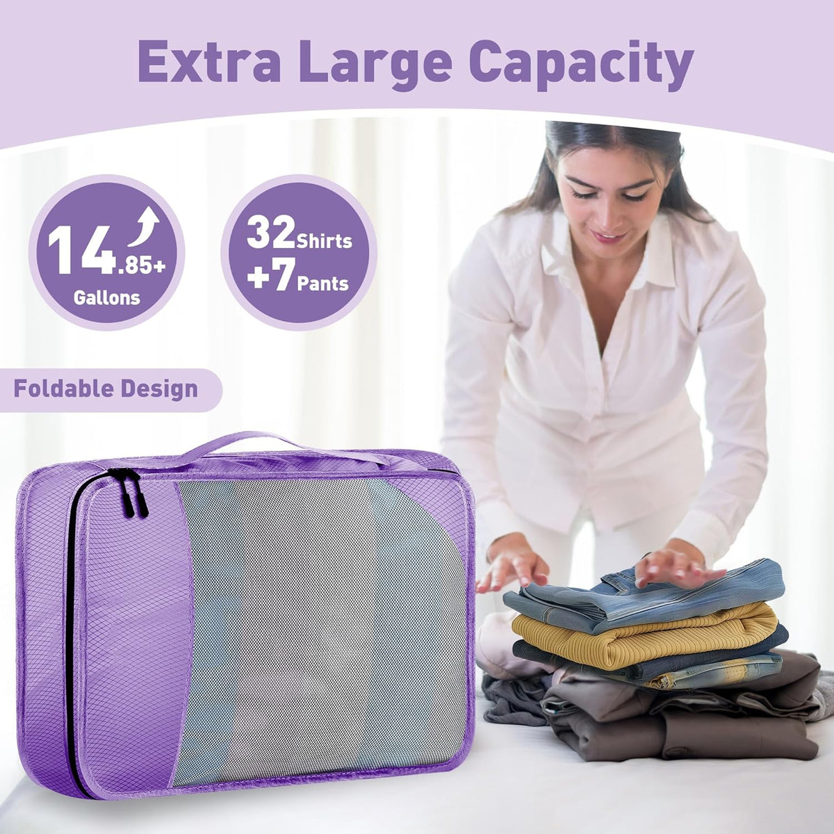 8-Piece Packing Cubes for Travel, 2026 Upgraded Durable Zippers & Reinforced Mesh, Complete Luggage Organizer Set with Shoe/Toiletry/Laundry Bags, 4 Sizes for Suitcase, Men Women, (Purple)