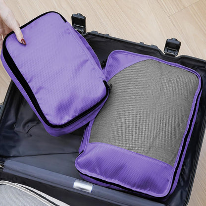 8-Piece Packing Cubes for Travel, 2026 Upgraded Durable Zippers & Reinforced Mesh, Complete Luggage Organizer Set with Shoe/Toiletry/Laundry Bags, 4 Sizes for Suitcase, Men Women, (Purple)
