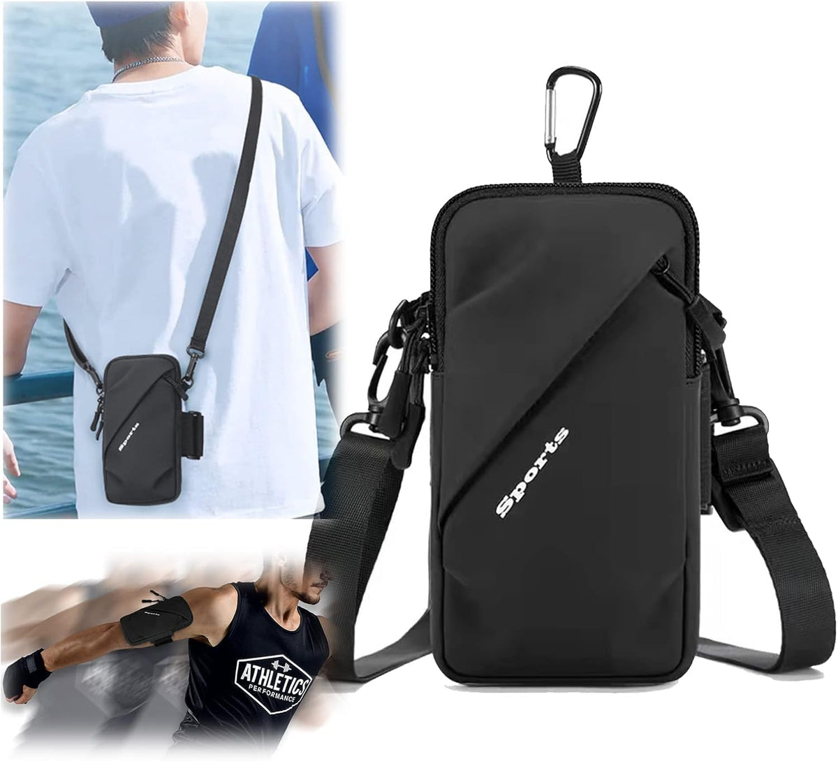 Phone Holder, Small Crossbody Shoulder Holsters Bag with Arm Band, Fits iPhone and Android, Use for Running, Walking, Hiking & Biking (6.7 Inches, Grayish White)