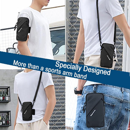 Phone Holder, Small Crossbody Shoulder Holsters Bag with Arm Band, Fits iPhone and Android, Use for Running, Walking, Hiking & Biking (6.7 Inches, Grayish White)