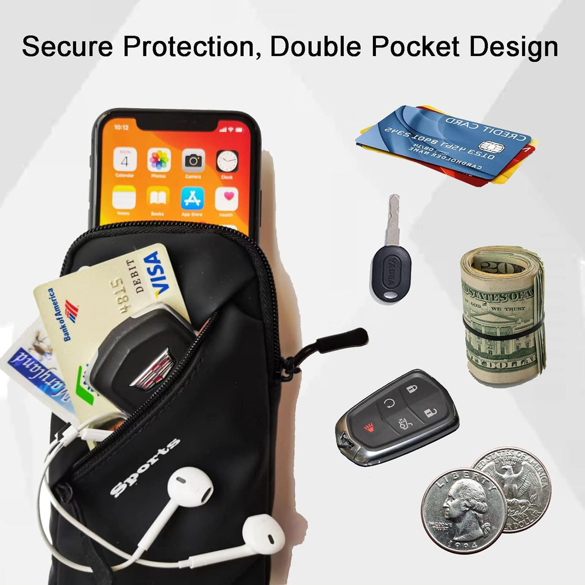 Phone Holder, Small Crossbody Shoulder Holsters Bag with Arm Band, Fits iPhone and Android, Use for Running, Walking, Hiking & Biking (6.7 Inches, Grayish White)