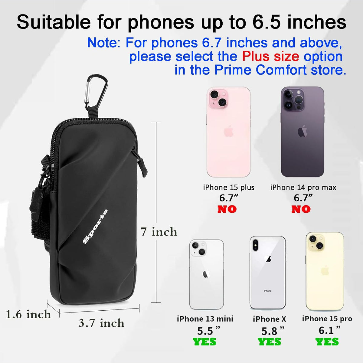 Phone Holder, Small Crossbody Shoulder Holsters Bag with Arm Band, Fits iPhone and Android, Use for Running, Walking, Hiking & Biking (6.7 Inches, Grayish White)