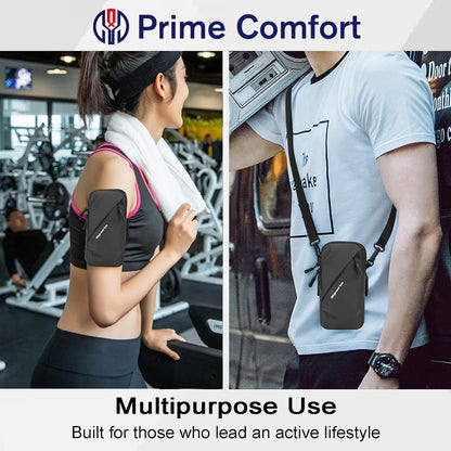 Phone Holder, Small Crossbody Shoulder Holsters Bag with Arm Band, Fits iPhone and Android, Use for Running, Walking, Hiking & Biking (6.7 Inches, Grayish White)