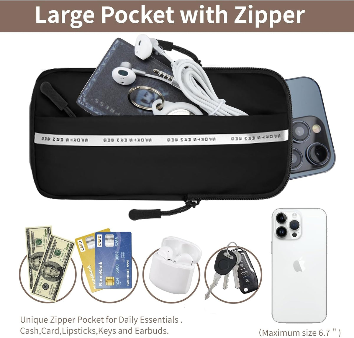 Phone Holder, Small Crossbody Shoulder Holsters Bag with Arm Band, Fits iPhone and Android, Use for Running, Walking, Hiking & Biking (6.7 Inches, Grayish White)