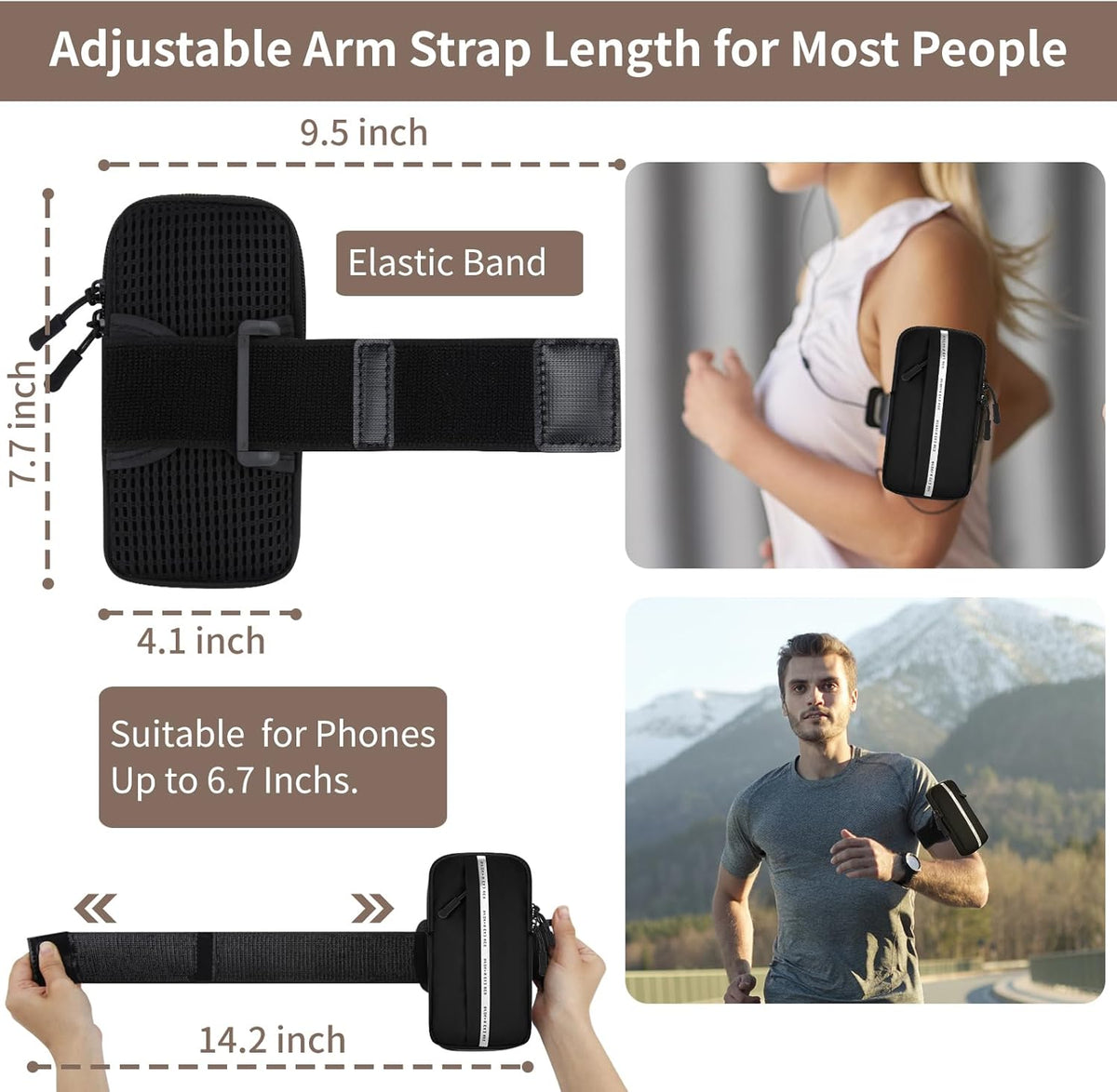 Phone Holder, Small Crossbody Shoulder Holsters Bag with Arm Band, Fits iPhone and Android, Use for Running, Walking, Hiking & Biking (6.7 Inches, Grayish White)