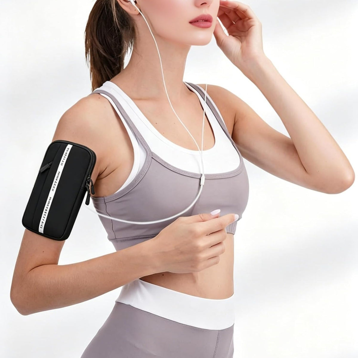 Phone Holder, Small Crossbody Shoulder Holsters Bag with Arm Band, Fits iPhone and Android, Use for Running, Walking, Hiking & Biking (6.7 Inches, Grayish White)