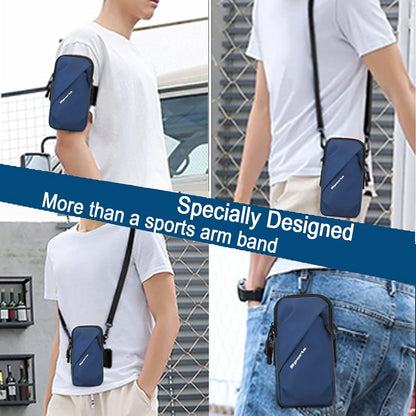 Phone Holder, Small Crossbody Shoulder Holsters Bag with Arm Band, Fits iPhone and Android, Use for Running, Walking, Hiking & Biking (6.7 Inches, Grayish White)