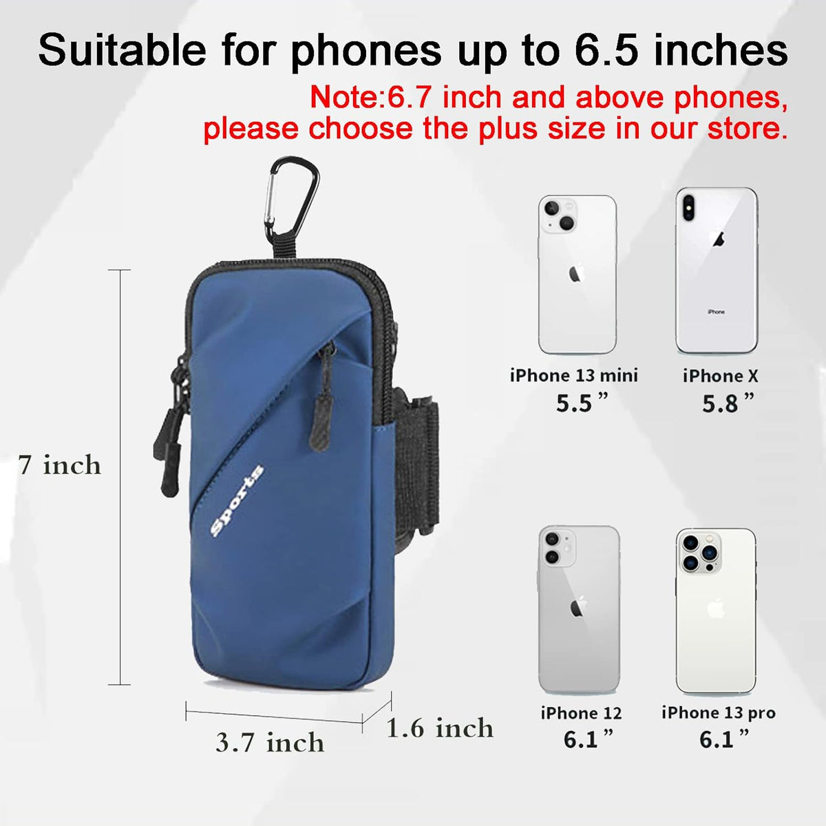 Phone Holder, Small Crossbody Shoulder Holsters Bag with Arm Band, Fits iPhone and Android, Use for Running, Walking, Hiking & Biking (6.7 Inches, Grayish White)