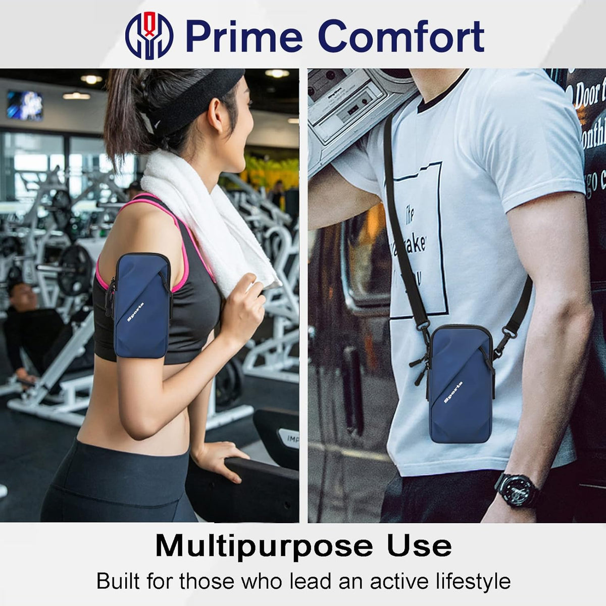 Phone Holder, Small Crossbody Shoulder Holsters Bag with Arm Band, Fits iPhone and Android, Use for Running, Walking, Hiking & Biking (6.7 Inches, Grayish White)