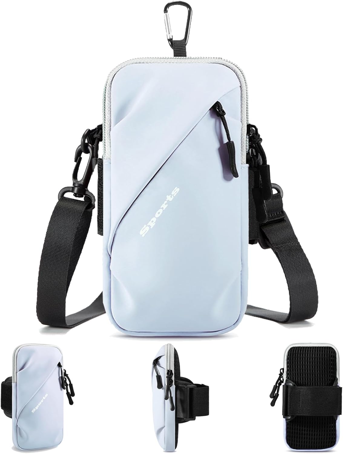Phone Holder, Small Crossbody Shoulder Holsters Bag with Arm Band, Fits iPhone and Android, Use for Running, Walking, Hiking & Biking (6.7 Inches, Grayish White)