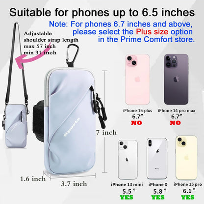 Phone Holder, Small Crossbody Shoulder Holsters Bag with Arm Band, Fits iPhone and Android, Use for Running, Walking, Hiking & Biking (6.7 Inches, Grayish White)