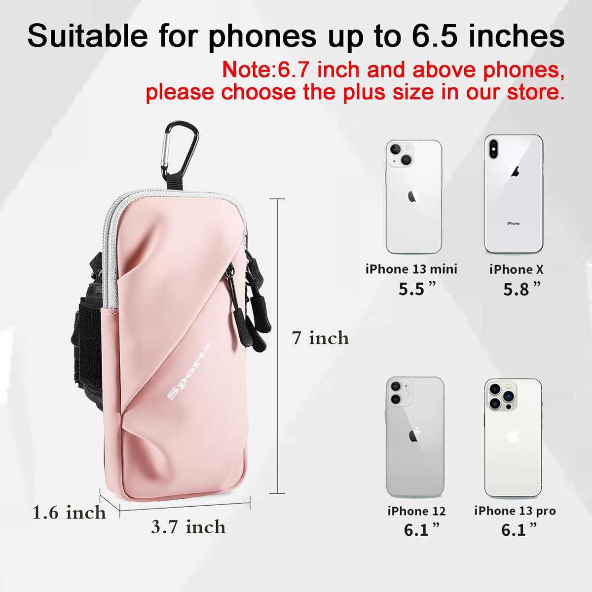 Phone Holder, Small Crossbody Shoulder Holsters Bag with Arm Band, Fits iPhone and Android, Use for Running, Walking, Hiking & Biking (6.7 Inches, Grayish White)