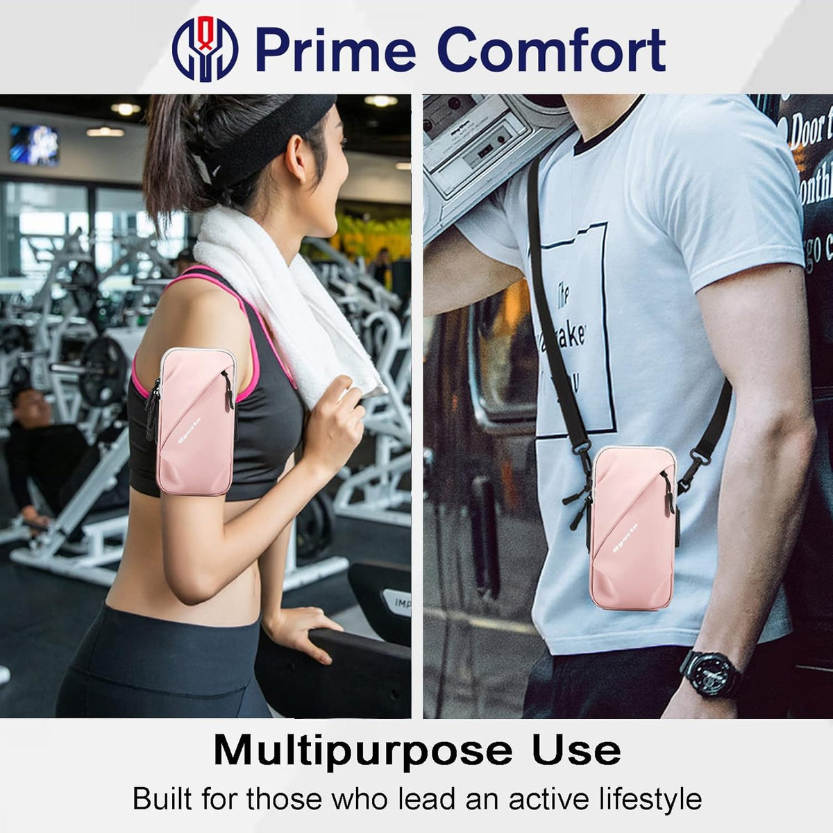 Phone Holder, Small Crossbody Shoulder Holsters Bag with Arm Band, Fits iPhone and Android, Use for Running, Walking, Hiking & Biking (6.7 Inches, Grayish White)