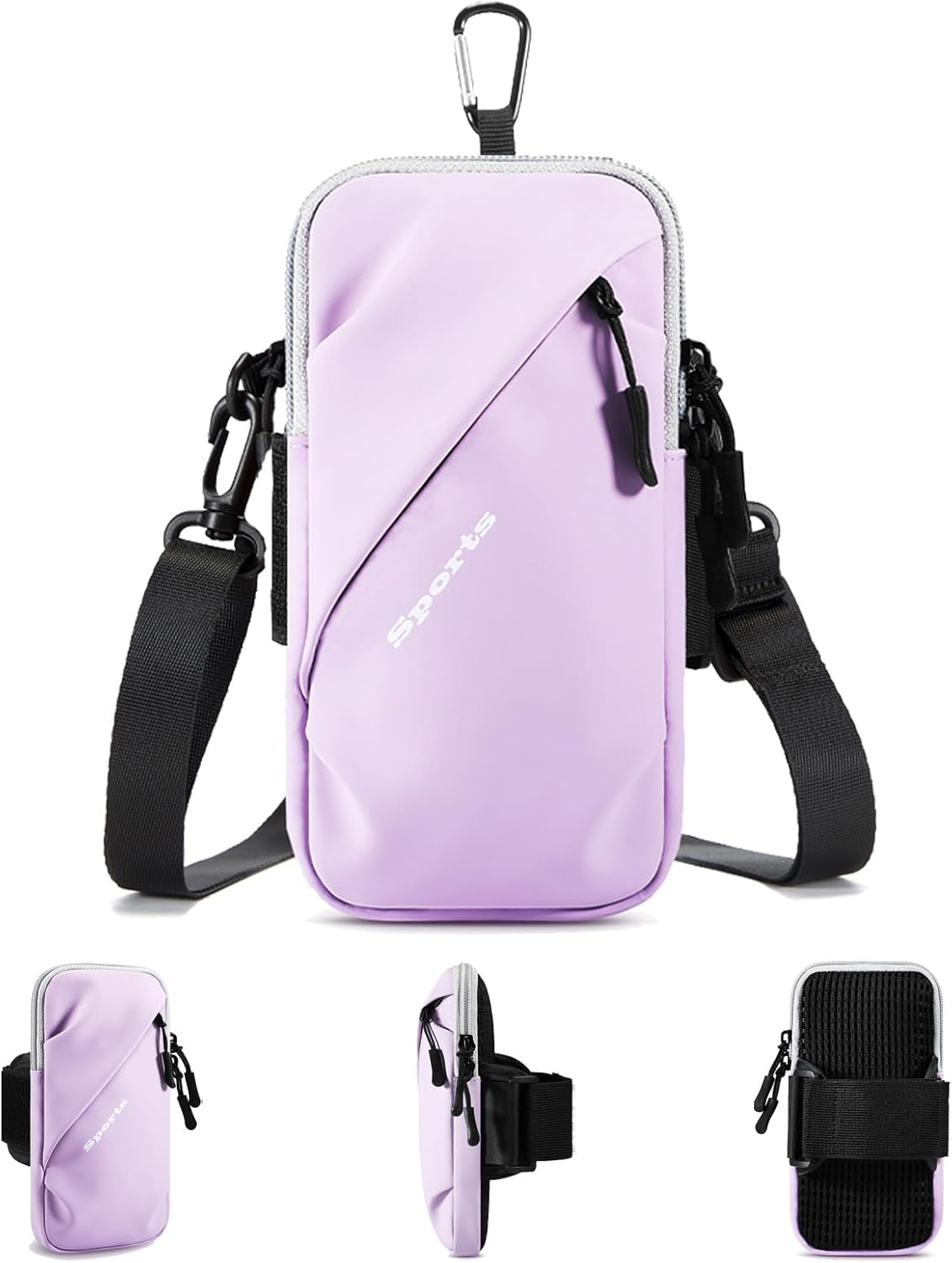 Phone Holder, Small Crossbody Shoulder Holsters Bag with Arm Band, Fits iPhone and Android, Use for Running, Walking, Hiking & Biking (6.7 Inches, Grayish White)