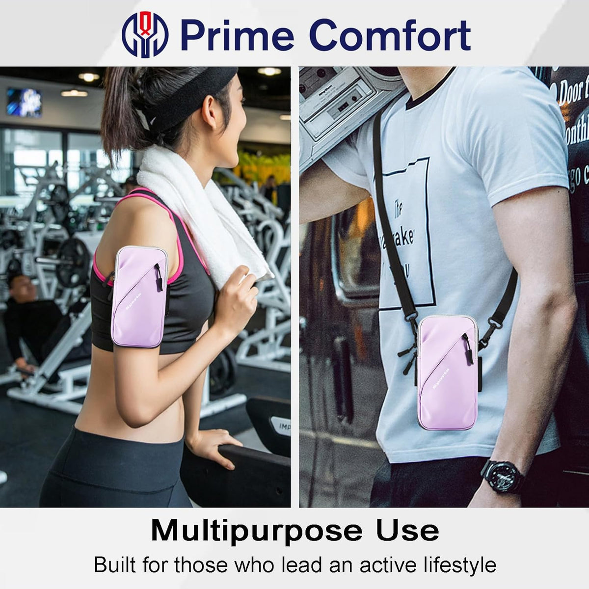 Phone Holder, Small Crossbody Shoulder Holsters Bag with Arm Band, Fits iPhone and Android, Use for Running, Walking, Hiking & Biking (6.7 Inches, Grayish White)