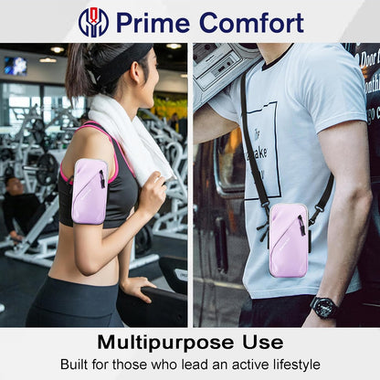 Phone Holder, Small Crossbody Shoulder Holsters Bag with Arm Band, Fits iPhone and Android, Use for Running, Walking, Hiking & Biking (6.7 Inches, Grayish White)