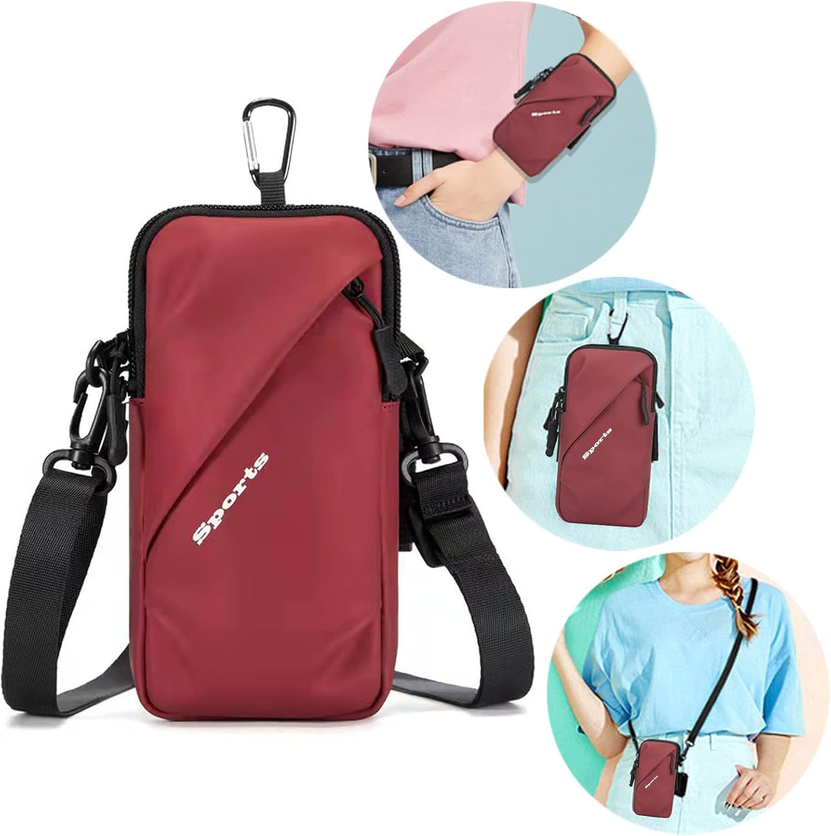 Phone Holder, Small Crossbody Shoulder Holsters Bag with Arm Band, Fits iPhone and Android, Use for Running, Walking, Hiking & Biking (6.7 Inches, Grayish White)