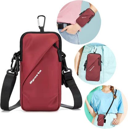 Phone Holder, Small Crossbody Shoulder Holsters Bag with Arm Band, Fits iPhone and Android, Use for Running, Walking, Hiking & Biking (6.7 Inches, Grayish White)