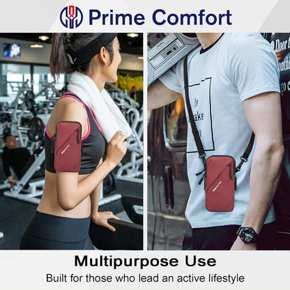 Phone Holder, Small Crossbody Shoulder Holsters Bag with Arm Band, Fits iPhone and Android, Use for Running, Walking, Hiking & Biking (6.7 Inches, Grayish White)