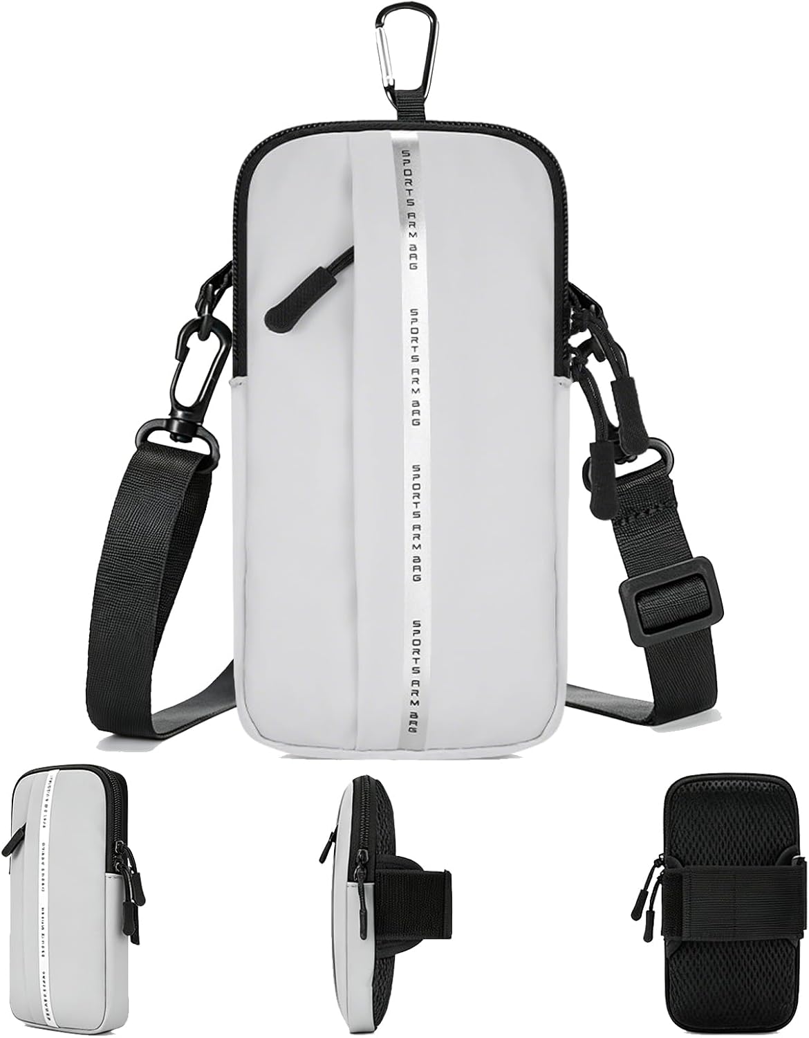 Phone Holder, Small Crossbody Shoulder Holsters Bag with Arm Band, Fits iPhone and Android, Use for Running, Walking, Hiking & Biking (6.7 Inches, Grayish White)