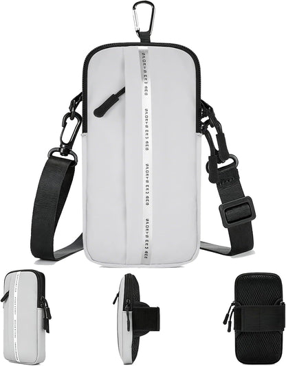 Phone Holder, Small Crossbody Shoulder Holsters Bag with Arm Band, Fits iPhone and Android, Use for Running, Walking, Hiking & Biking (6.7 Inches, Grayish White)