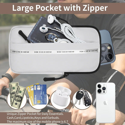 Phone Holder, Small Crossbody Shoulder Holsters Bag with Arm Band, Fits iPhone and Android, Use for Running, Walking, Hiking & Biking (6.7 Inches, Grayish White)