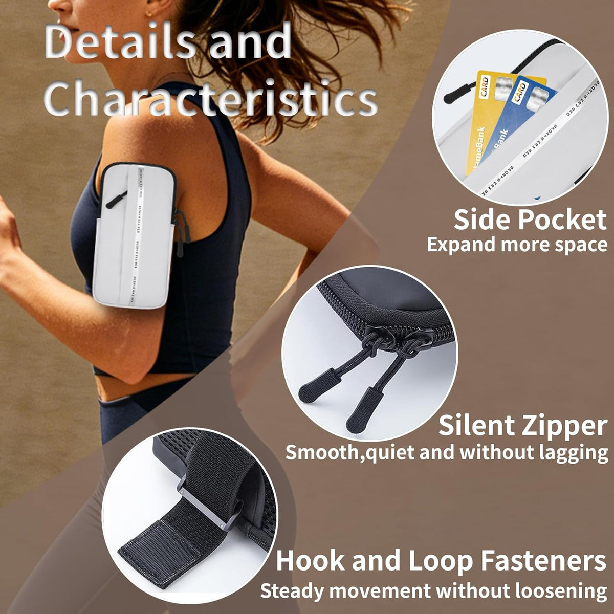 Phone Holder, Small Crossbody Shoulder Holsters Bag with Arm Band, Fits iPhone and Android, Use for Running, Walking, Hiking & Biking (6.7 Inches, Grayish White)