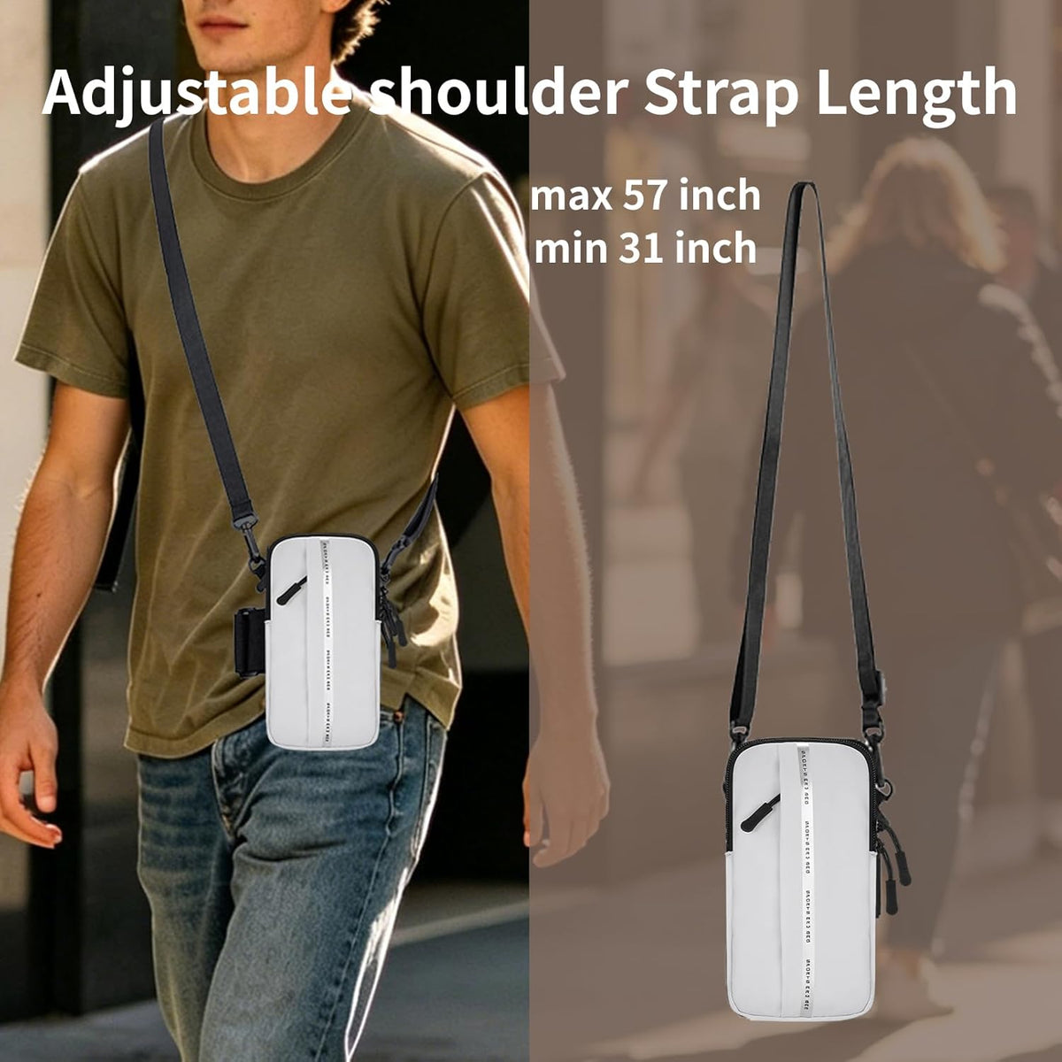 Phone Holder, Small Crossbody Shoulder Holsters Bag with Arm Band, Fits iPhone and Android, Use for Running, Walking, Hiking & Biking (6.7 Inches, Grayish White)