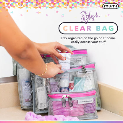Travel Toiletry Bag Set of 3 – Clear TSA Approved Toiletry Bags for Women – Reusable Water-Resistant Makeup Organizer Pouches for Skincare, Cosmetics, Travel Accessories, Airport Packing - Aqua
