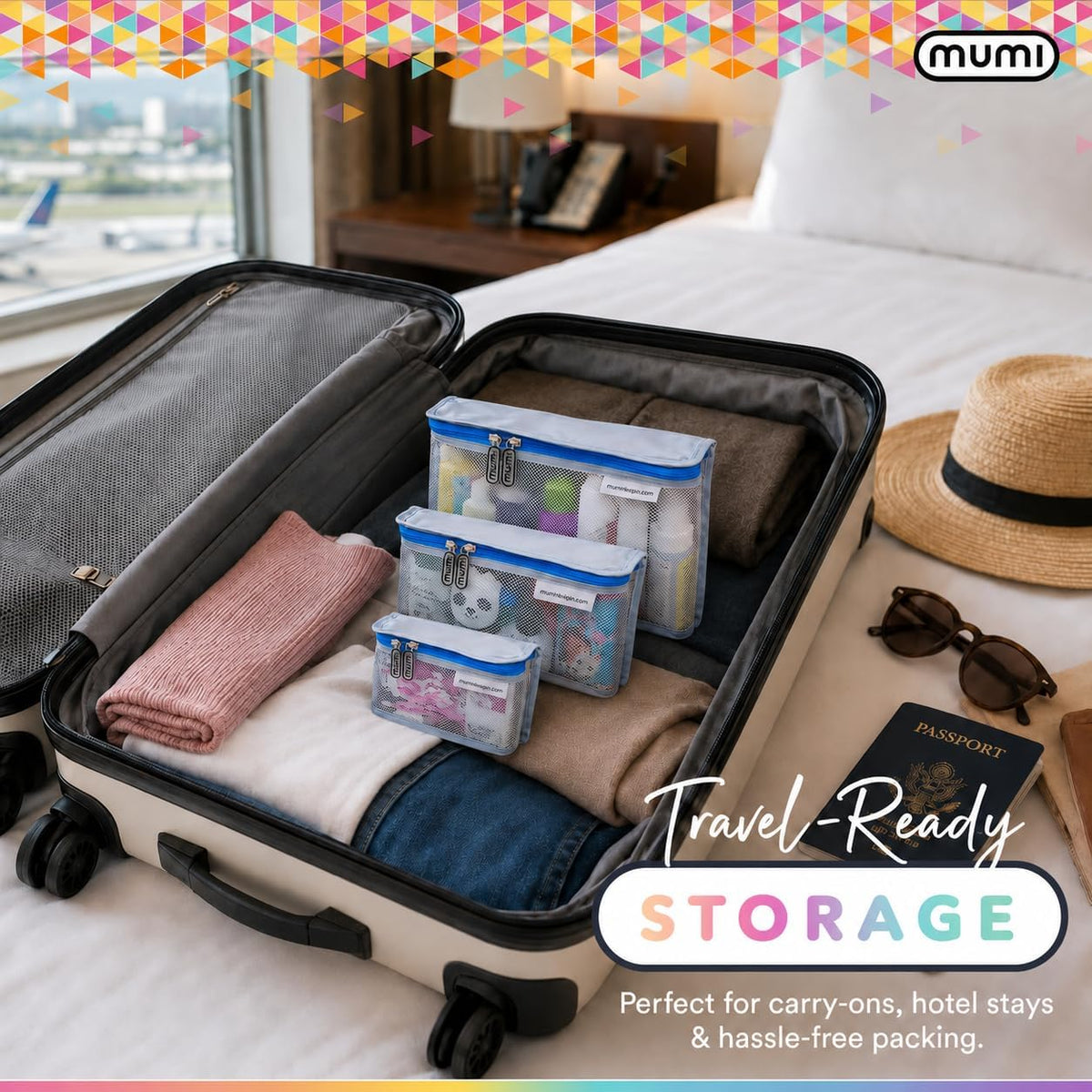 Travel Toiletry Bag Set of 3 – Clear TSA Approved Toiletry Bags for Women – Reusable Water-Resistant Makeup Organizer Pouches for Skincare, Cosmetics, Travel Accessories, Airport Packing - Aqua