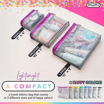 Travel Toiletry Bag Set of 3 – Clear TSA Approved Toiletry Bags for Women – Reusable Water-Resistant Makeup Organizer Pouches for Skincare, Cosmetics, Travel Accessories, Airport Packing - Aqua