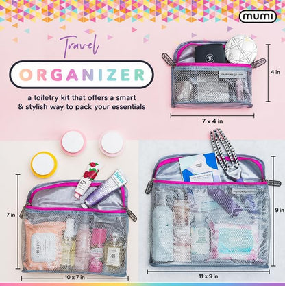 Travel Toiletry Bag Set of 3 – Clear TSA Approved Toiletry Bags for Women – Reusable Water-Resistant Makeup Organizer Pouches for Skincare, Cosmetics, Travel Accessories, Airport Packing - Aqua
