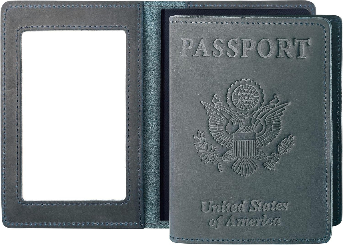 Genuine Leather Passport and Vaccine Card Holder Combo, RFID Blocking, Coffee, Unisex