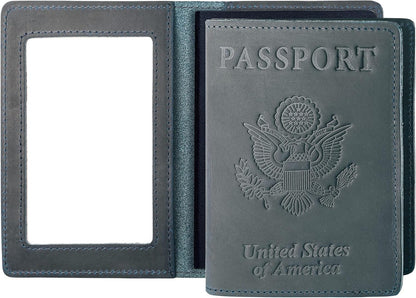 Genuine Leather Passport and Vaccine Card Holder Combo, RFID Blocking, Coffee, Unisex