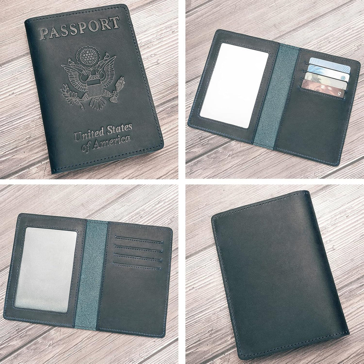 Genuine Leather Passport and Vaccine Card Holder Combo, RFID Blocking, Coffee, Unisex